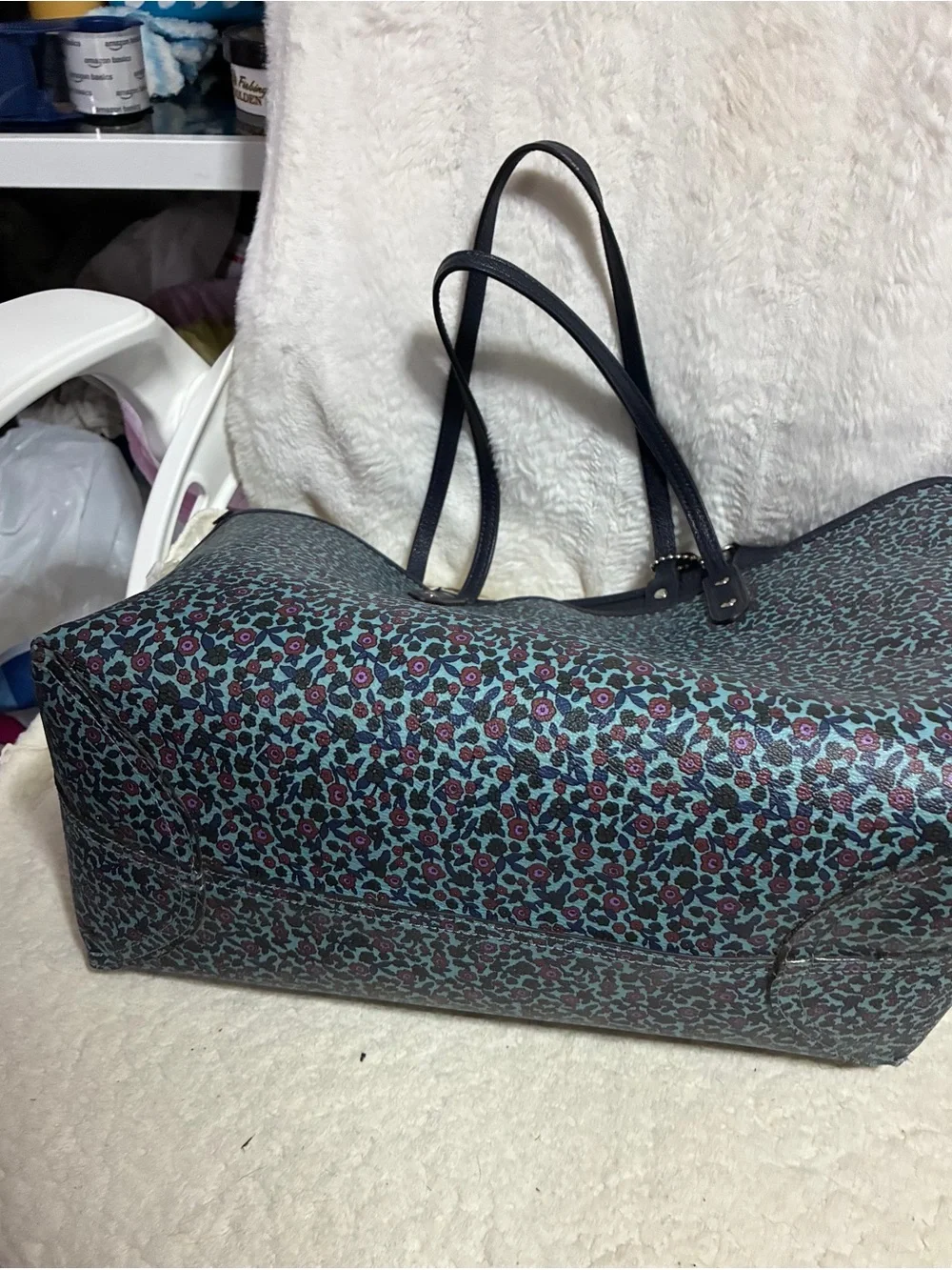 Coach Reverseable Tote in Teal, Navy and Pink
